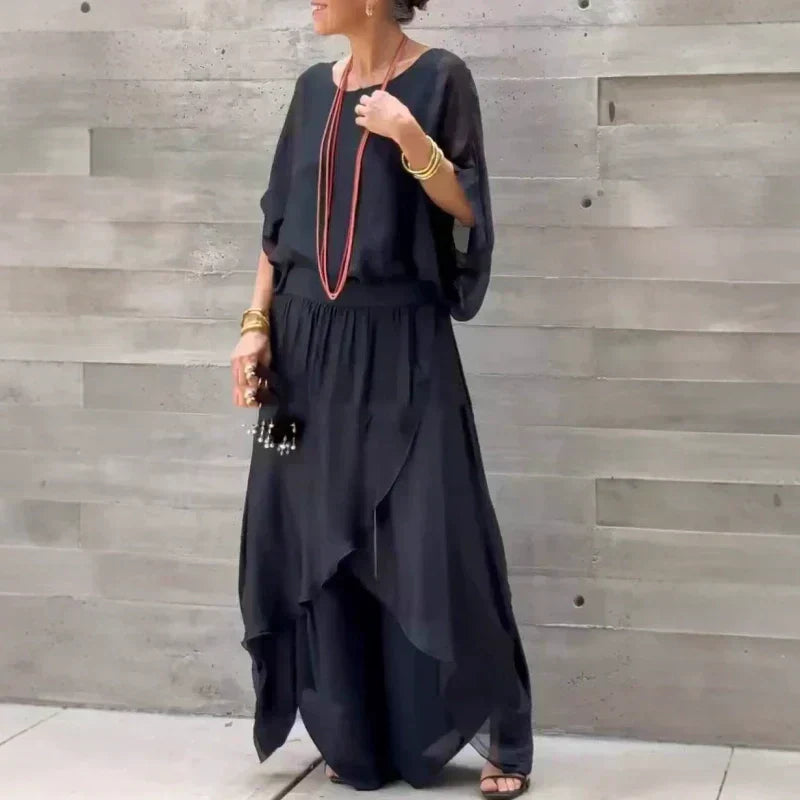Masrin Pantaloni da donna in lino, 7/8, larghi, in cotone e lino, estivi, in vita elasticizzata