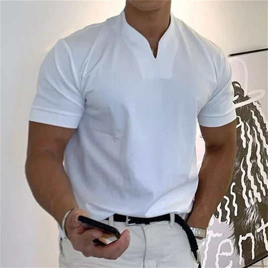 👕SCONTO DEL 60% ORA! 💎 T-shirt da uomo a maniche corte con scollo a V, stile business, in misto cotone traspirante, vestibilità classica e disponibile fino alla taglia 5XL ✨