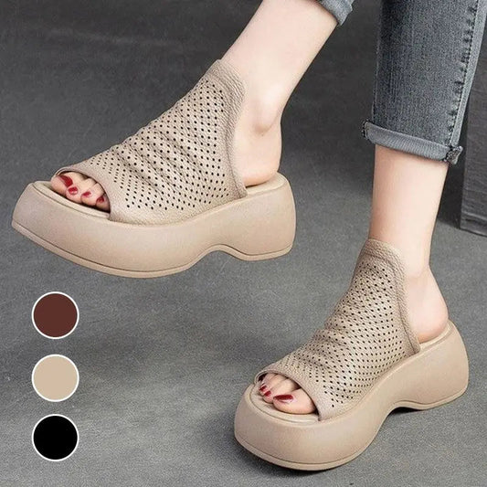Nuovo stile estivo 2025💥Pantofole traspiranti in pelle traforata da donna