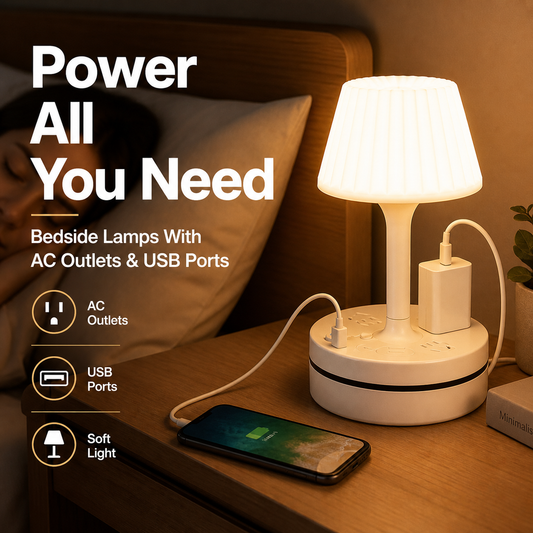 💡Lampada da Comodino Multifunzione  | Prese AC e Ricarica USB-C Integrate 🔌 | Salvaspazio Ideale per Camera e Scrivania 🛏️ | 3 Temperature di Luce 🌟