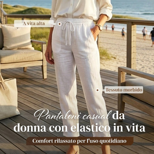 📢📢50% DI SCONTO!!!⏰Pantaloni da donna in cotone e lino con vita elasticizzata e gamba larga