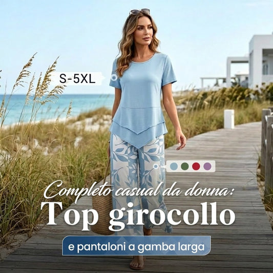 🥳SALDI ESTIVI IMPERDIBILI🥳💞OLTRE 50.000 VENDUTI!💥SCONTO DEL 50%! 🔥Completo casual composto da tunica a girocollo e pantaloni a gamba larga.