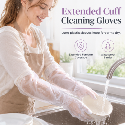 🧤 Guanti Monouso a Manica Lunga per Pulizie e Cucina 💧 | Protezione Avambraccio Antischizzo con Elastico ✨ | Per Lavaggio Piatti e Casa (20 / 50 / 100 Pezzi) 🍽️🫧