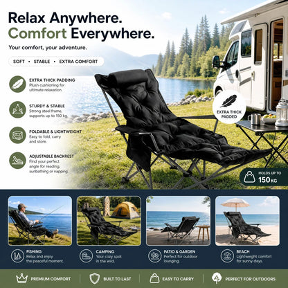 🪑Sedia Pieghevole Regolabile da Esterno  | Poggiagambe Estraibile 🏕️ | Telaio in Acciaio Rinforzato 🛡️ | Ideale per Campeggio e Spiaggia 🏖️