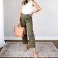 Pantaloni a gamba larga cropped in twill elasticizzato