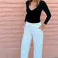Pantaloni a gamba larga cropped in twill elasticizzato