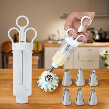 🍰 Pistola Decoratrice per Torte e Cupcake – Kit 18 Accessori | Riempimento & Decorazione | Acciaio Inox + Plastica BPA-Free | Punte Intercambiabili | Per Dolci Creativi ✨🌸