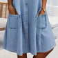 Vestito Mini in Denim Blu Tinta Unita con Colletto e Dettagli in Pizzo