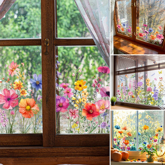 🌸🪩 Adesivo Decorativo per Finestre con Bouquet Floreale – Stampa Fronte-Retro, PVC Lavabile, 30x60cm, Tagliabile Liberamente – 12 Stili: Fiori, Farfalle & Dipinti 🪴✨