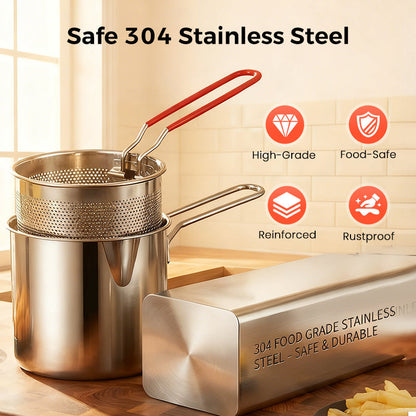 🍳 Friggitrice Multifunzionale in Acciaio Inox 304 – Con Griglia & Pinze | Antiaderente | Facile da Pulire | Ideale per Friggere, Grigliare & Cuocere ✨🍖