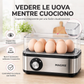 🥚 Cuociuova Elettrico Multifunzione in Acciaio Inox (8 Uova) | 3 Livelli di Cottura, Uova in Camicia e Omelette | Coperchio Trasparente e Spegnimento Automatico 200W 🍳