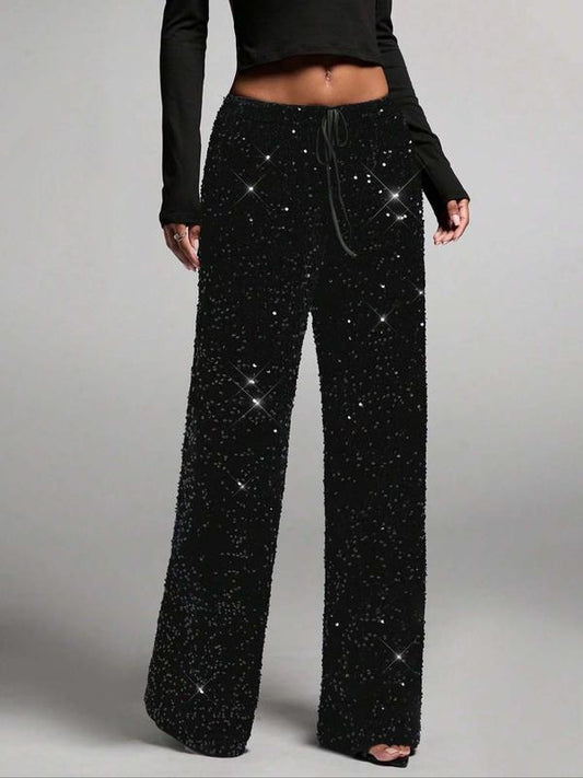 💖LAST DAY SALE 50% OFF🥰Women's Sequin Sparkle Wide Leg Pants with Elastic Waistband
