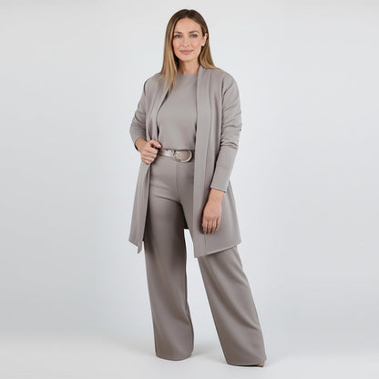 🎉Sconto del 50%🥳Elegante set di 3 pezzi con cardigan lungo: tessuto morbido, top chic e pantaloni per gli spostamenti in ufficio e le uscite quotidiane