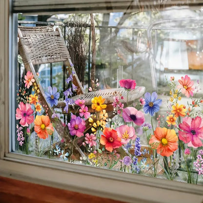 🌸🪩 Adesivo Decorativo per Finestre con Bouquet Floreale – Stampa Fronte-Retro, PVC Lavabile, 30x60cm, Tagliabile Liberamente – 12 Stili: Fiori, Farfalle & Dipinti 🪴✨