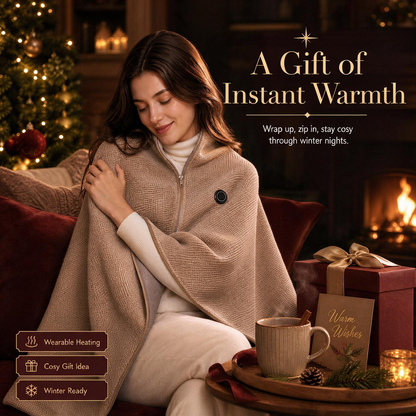 🔥 Mantella Scialle Coperta Riscaldata USB con Zip 🧣 | 3 Livelli di Calore 45-65°C e Caldo Rapido in 15s ⚡ | Morbida e Indossabile per Casa, Ufficio e Viaggio, 150×80cm 🛋️