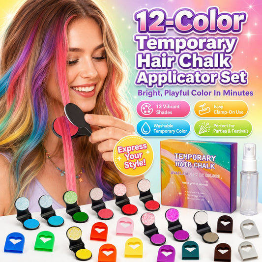 🌈✨ Gessetti Coloranti Temporanei per Capelli – 12 Colori | Applicatore a Morsetto | Lavabili con Shampoo | Senza Tintura Permanente | Intensità Modulabile | Ideali per Feste, Cosplay & Foto 🎨💇
