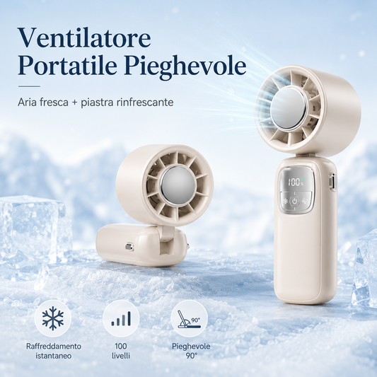 Ventilatore Portatile Pieghevole con Funzione Ghiaccio Rinfrescante