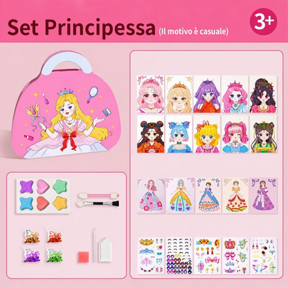 👸 Kit Creativo Trucco da Principessa su Carta con Diamond Painting ✨🎨 - Senza Sporcare | Tutto-in-Uno | Adesivi & Foil Art | Per Bambine 3+ | Regalo Perfetto | 50% DI SCONTO