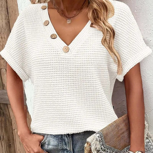 Maglietta Elegante da Donna con Scollo a V e Maniche Corte