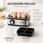 🥚 Cuociuova Elettrico Multifunzione in Acciaio Inox (8 Uova) | 3 Livelli di Cottura, Uova in Camicia e Omelette | Coperchio Trasparente e Spegnimento Automatico 200W 🍳