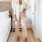 Pantaloni a gamba larga cropped in twill elasticizzato