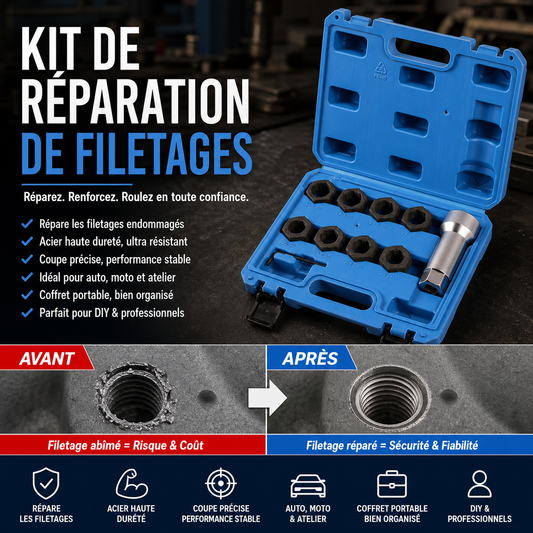 🔧✨ Kit Professionale 10 Utensili per Riparazione Filettature Auto – Ripristina Viti e Bulloni Danneggiati, Universale – Indispensabile per Officina & Fai-da-Te 🚗🛠️