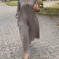 Abito casual a scollo a V in cotone e lino