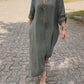 Abito casual a scollo a V in cotone e lino