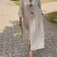 Abito casual a scollo a V in cotone e lino