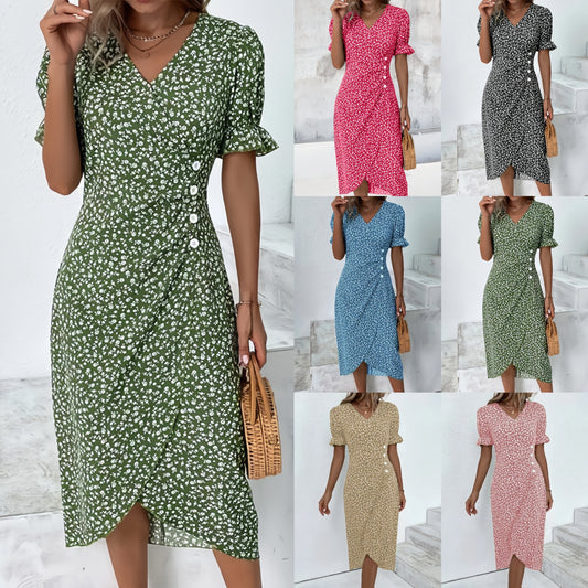 Abito da donna con stampa floreale e scollo a V