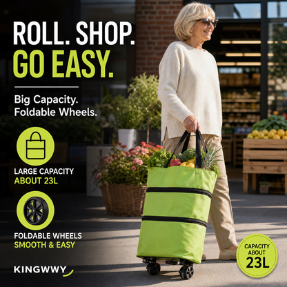 🛒 Borsa Spesa Pieghevole con Ruote 2-in-1 🛍️ | Si Trasforma da Borsa a Trolley con Cerniera 🔄 | Tessuto Oxford 600D Capienza 23L 🧳 | Perfetta per Supermercato e Mercato