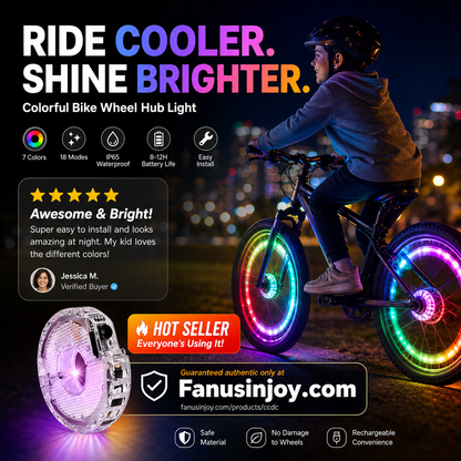 🚴✨ Luce Colorata per Mozzo Ruota Bici – 7 Colori, 18 Modalità, IP65 Impermeabile, Batteria 300mAh 8-12h, Installazione Rapida 🌟🔦