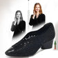 Sandali a rete con strass e tacco a blocco