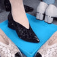 Sandali a rete con strass e tacco a blocco