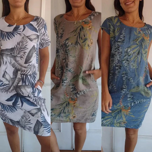 🎁Sconto per un periodo limitato-Abito da donna con collo rotondo e stampa botanica