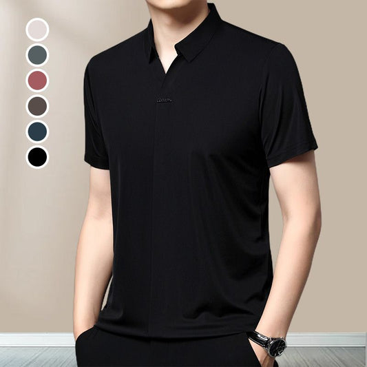 T-shirt da Uomo Casual Traspirante e Antipiega con Colletto a Revers
