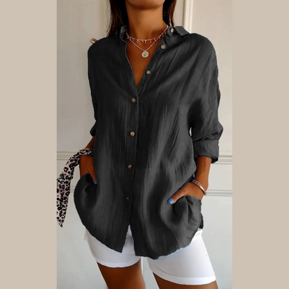 🌷Camicia monopetto classica con risvolto plissettato e texture per donna