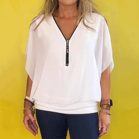Top Da Donna Casuale In Chiffon Con Cerniera Sul Collo