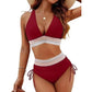 Set bikini a vita alta con controllo addominale e design a blocchi di colore