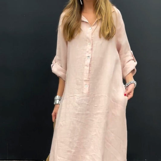 🔥SCONTO DEL 50%💕🦋Abito lungo estivo in misto cotone e lino👚