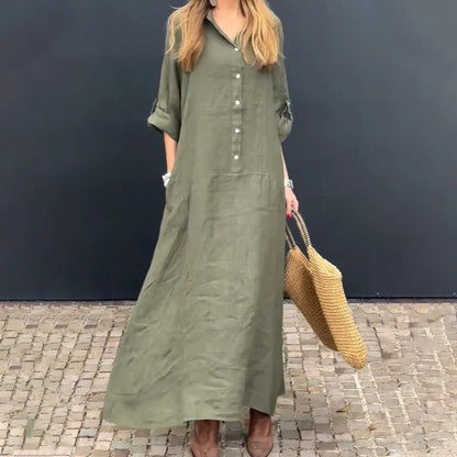 🔥SCONTO DEL 50%💕🦋Abito lungo estivo in misto cotone e lino👚