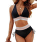Set bikini a vita alta con controllo addominale e design a blocchi di colore