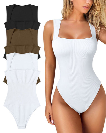 Acquista 1 e ricevi 1 gratis Sexy spalline a coste Scollo quadrato Canotta senza maniche a quadri Bodysuit🩱