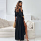Abito donna elegante e sexy con scollo a V e spacco laterale