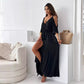 Abito donna elegante e sexy con scollo a V e spacco laterale