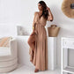 Abito donna elegante e sexy con scollo a V e spacco laterale