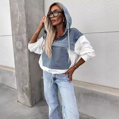 Giacche di Jeans a Strati da Donna con Cappuccio e Coulisse