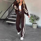 Set da Donna con Giacca Zip e Pantaloni Casual a Strisce