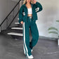 Set da Donna con Giacca Zip e Pantaloni Casual a Strisce