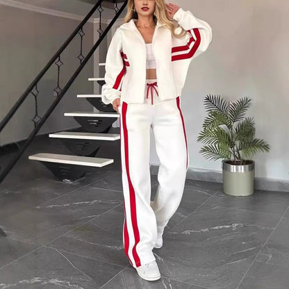 Set da Donna con Giacca Zip e Pantaloni Casual a Strisce
